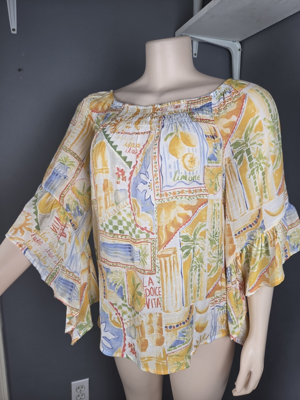Mlle Gabrielle Yellow Multi-Print Peasant Top